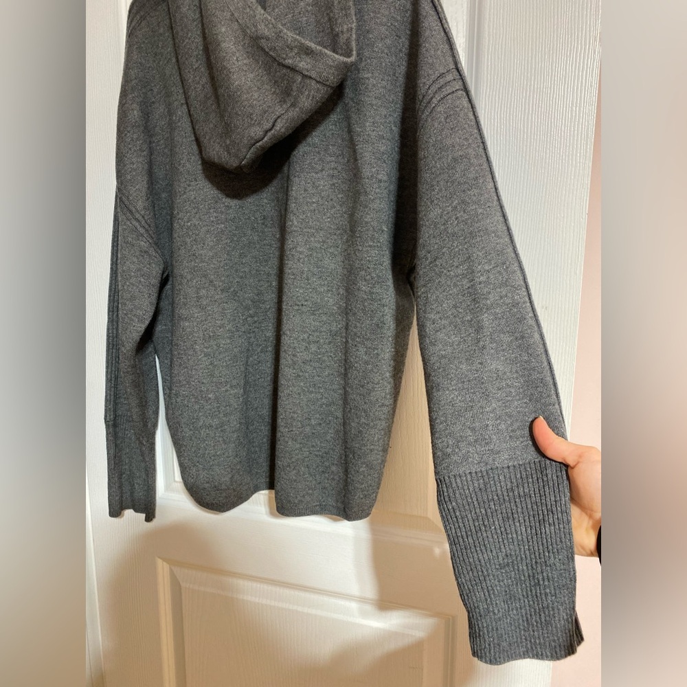 NWOT 7 For All Mankind Cashmere Blend Grey Knit Drawstring Sweater Hoodie XL - Picture 7 of 12